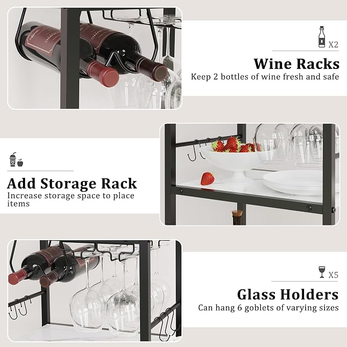 Bar Cart for The Home, 3 Tier Kitchen Carts - Image 6
