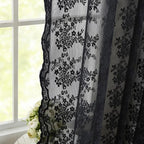 YJ YANJUN Vintage Lace Curtains 63 Inch Length-Victorian Floral Pattern Black - Image 4
