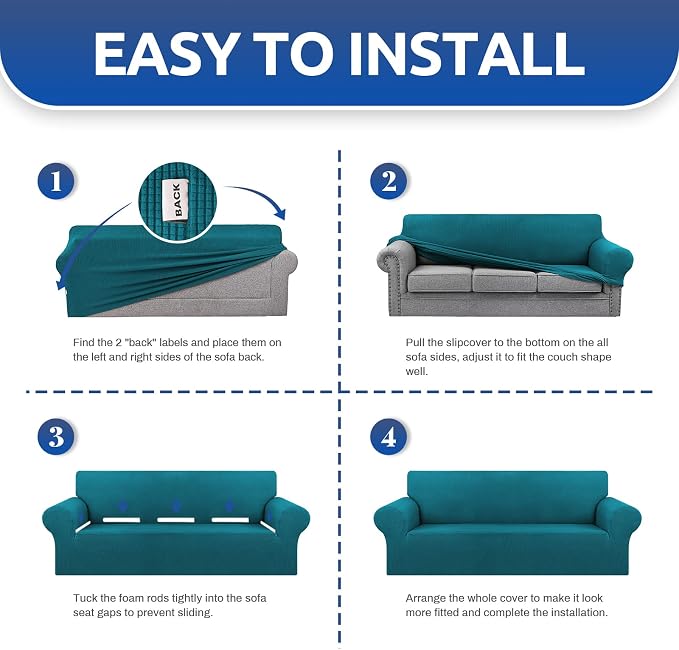 Stretch Oversized Couch Covers for Sofa Slipcover, Peacock Blue | 1-Piece - Image 5