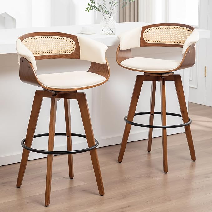 Set of 2 Rattan Swivel Counter Stools by KUNZENTLIVING