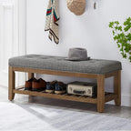 24KF Large Rectangular Upholstered Tufted Linen Fabric Ottoman Bench, Padded - Image 3