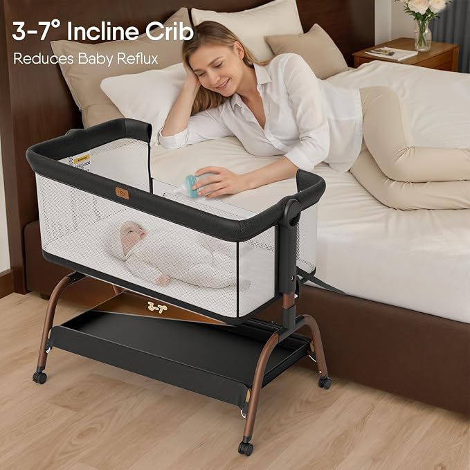 Baby Bassinet Bedside Crib, 3-in-1 Baby Bassinet Bedside Sleeper - Image 2