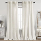 Elegant Cream Linen Curtains Semi Sheer Curtain 98 Inches Long by Nanspring
