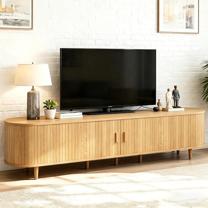 80" Mid Century Modern TV Stand, Wood TV Consoles - Image 2