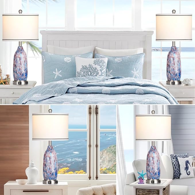 Rinweey 26" Coastal Glass Table Lamps Set of 2, Nautical lamp - Image 4