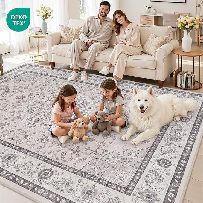 10x14 Area Rugs Living Room: Bedroom Washable Carpet Beige & Grey | Large - Image 7