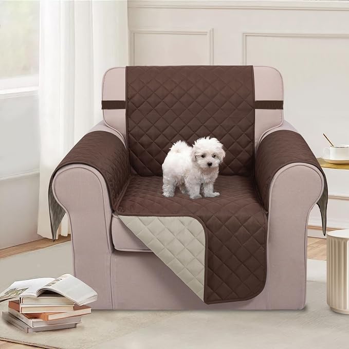 U-NICE HOME Reversible Oversized 28''Chair Covers, Coffee/Beige | Armchair Cover - Image 2