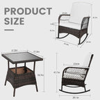 LEVELEVE 3pcs Modern PE Wicker Outdoor Rocking Chairs & Glass Table Set - Image 2