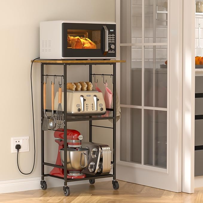 ThreeHio Rolling Kitchen Microwave Cart, 3 Tier Microwave Table Stand - Image 7