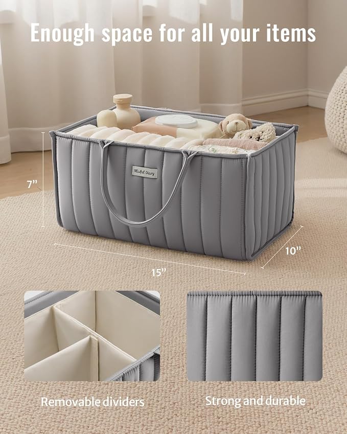 Blissful Diary Baby Diaper Caddy Organizer, Stylish Storage Basket - Image 3