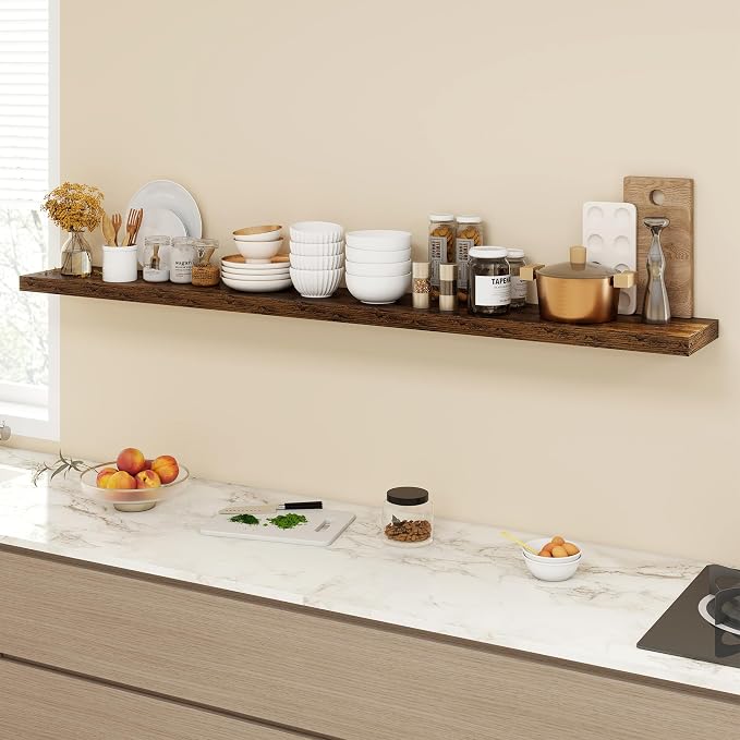 Acovy 72 Inch Floating Shelves, 9.3" Deep Floating Shelf Wall Mounted, Rustic - Image 2