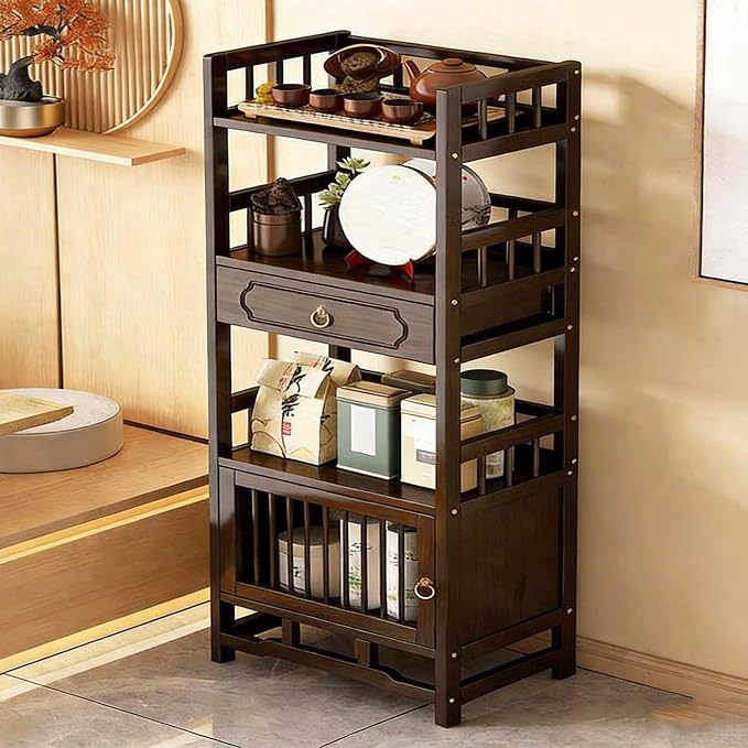 Bamboo Storage Cabinet with Drawer, Tea Set/Book/Decorative Items Storage Rack by Unknown