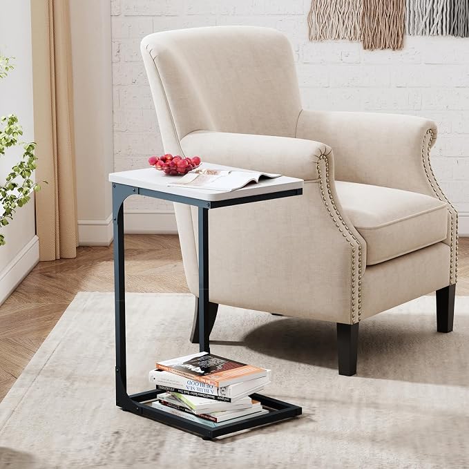 QEEIG C Table Side Table Set of 2 Living Room Sets C Shaped Couch Tray End - Image 5