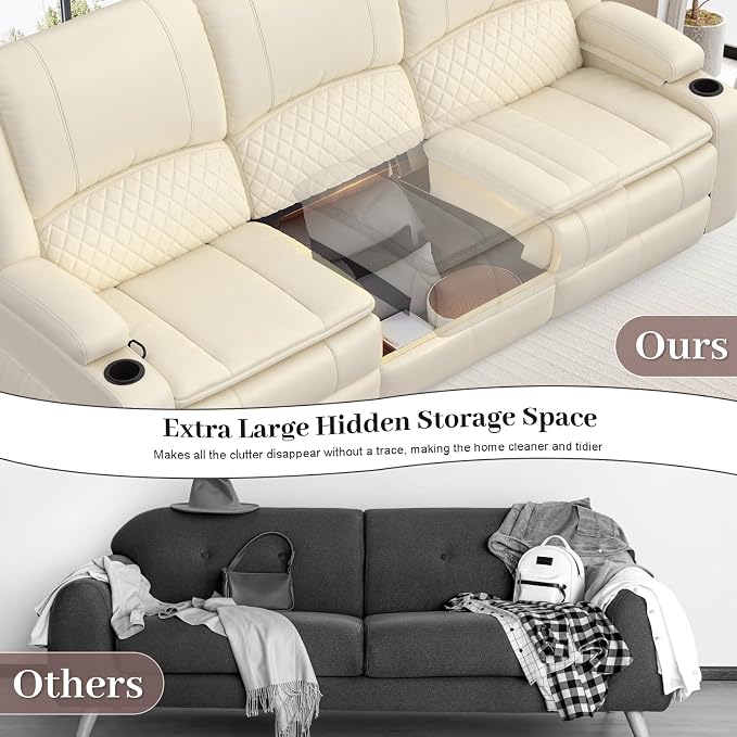 Yolsali 3-Seater Recliner Sofa, Manual Reclining Couch - Image 4