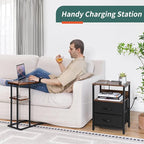 Yoobure Nightstand with Charging Station, Small Night Stand with Fabric Drawers - Image 4