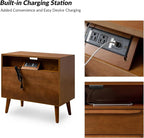 HULALA HOME End Table with Charging Station, Mid-Century Modern 2 Drawer and - Image 4