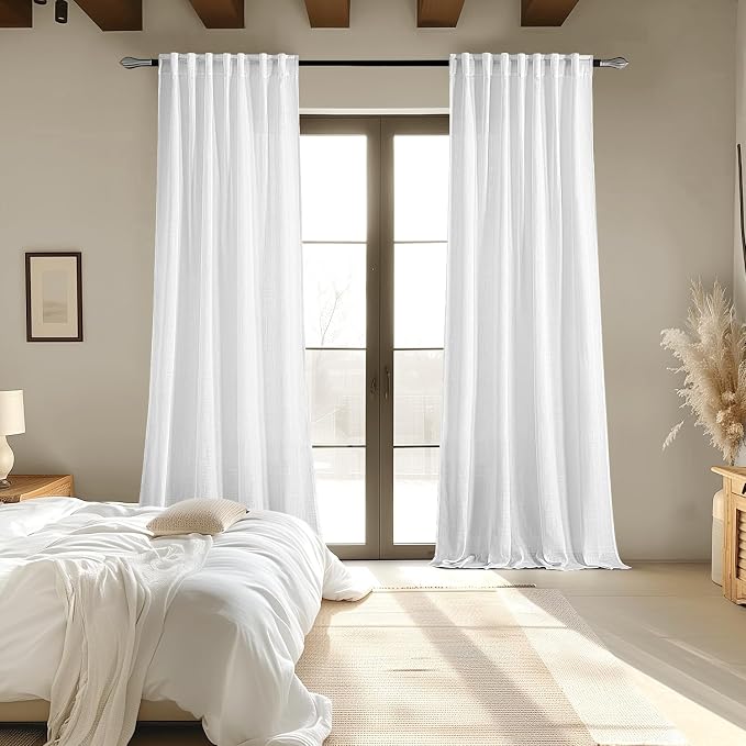 MIULEE White Linen Curtains 94 Inch Long 2 Panels - Image 6
