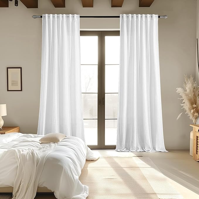 MIULEE White Linen Curtains 2 Panels Window Drapes 37x84 Inches | Curtains - Image 6