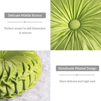HIG Set of 2 Apple Green Velvet Decorative Round Pleated Throw Pillows | - Image 3
