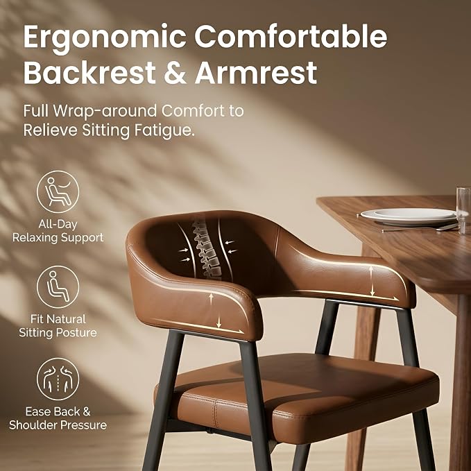 HNY Modern Dining Room Arm Chairs Set of 2, Retro Faux Leather Upholstered - Image 4