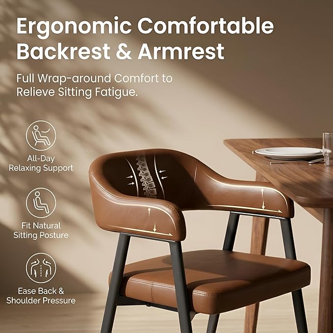 HNY Modern Dining Room Arm Chairs Set of 4, Retro Faux Leather Upholstered - Image 4