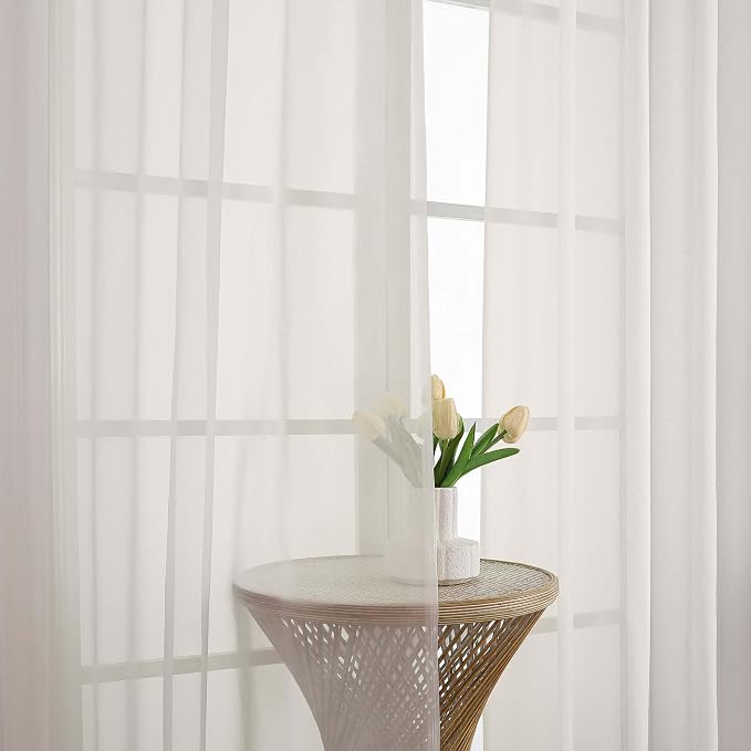 Ivory Sheer Curtains 120 Inches Long 2 Panels Set, 59 Inch Extra Wide Soft Airy - Image 3