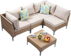 5-Piece Patio Furniture Set, Outdoor Wicker Sectional Sofa - Image 8