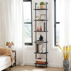 HOOBRO DIY Ladder Shelf, 6-Tier Wooden Wall Mounted Bookshelf, Narrow Bookcase - Image 4