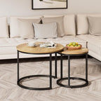 Smuxee Nesting Coffee Table Set of 2, 23.6" Round Coffee Table Brown Wood - Image 8
