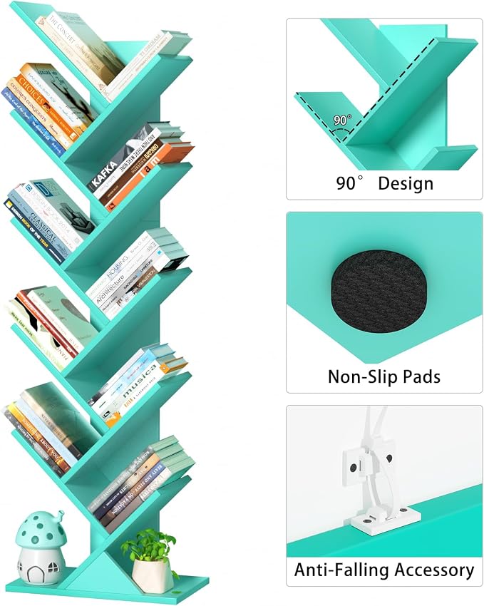 SHEEPAM 10 Tier Tree Book Shelf, Floor Standing Wood Bookshelf - Image 7