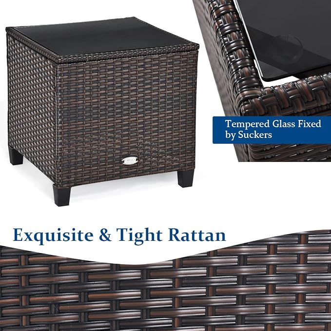 COSTWAY 3PCS Patio Furniture Set, PE Rattan Wicker Sofa w/Washable Cushion and - Image 9