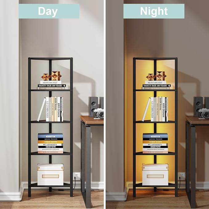 TUTOTAK Corner Shelf with LED Light, 5-Tier Corner Bookshelf - Image 5