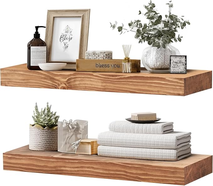 24x8x1.6 inch Floating Shelves Set of 2 – Solid Wood Rustic Oak Wall Mounted by YLYHSST