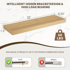 Acovy 32 Inch Floating Shelves, 3D Textured Wood Grain, Wooden Shelves - Image 3