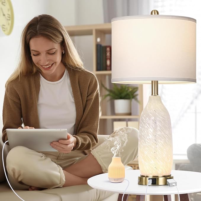 Rinweey 26" Modern Clear Glass Table Lamps Set of 2, Nightstand Lamp - Image 3