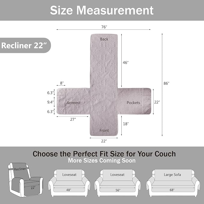 Purple Quilted Recliner Covers, Waterproof Recliner Chair Covers, Lazy Boy - Image 7