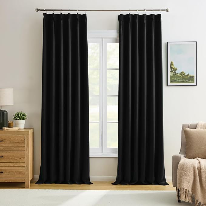 Black Blackout Curtains 138 Inches Long by KEQIAOSUOCAI