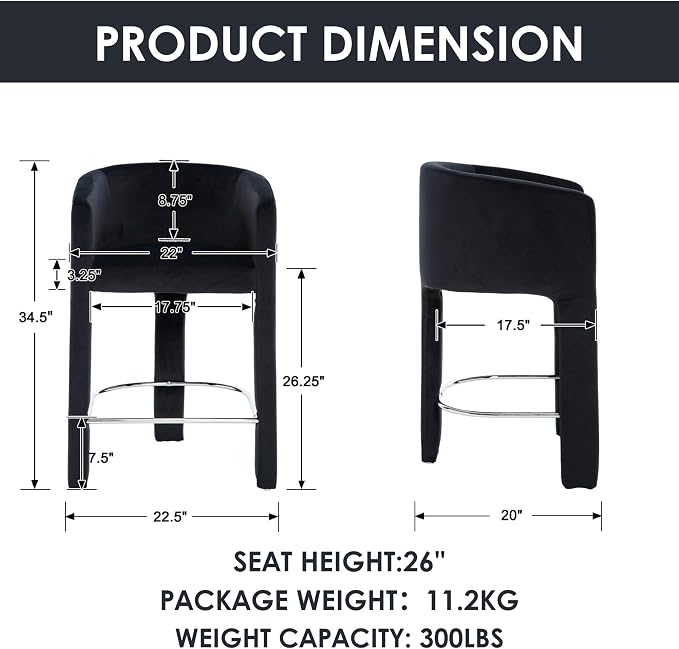 HNY Modern Counter Height Bar Stools Set of 4, 26”H Barrel Counter Stools - Image 2