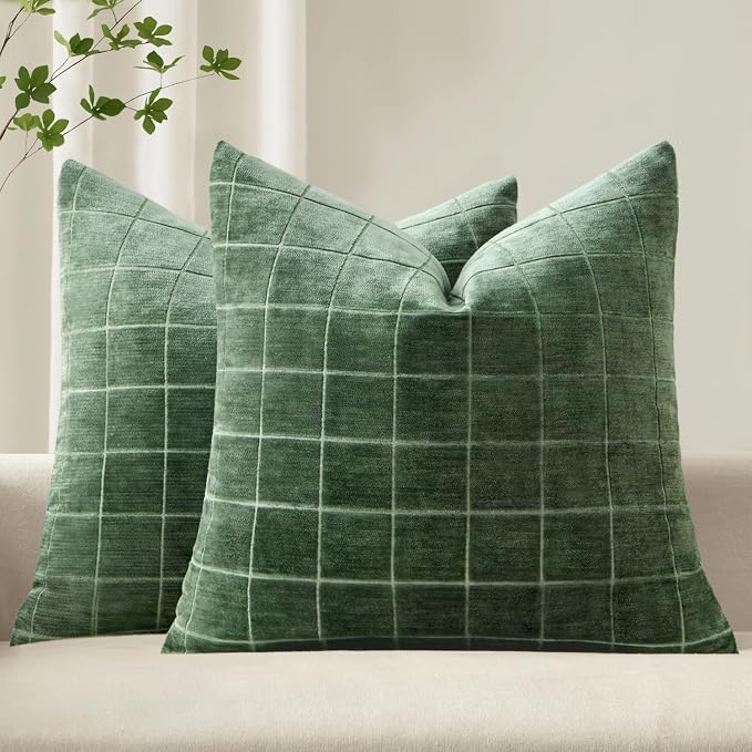 MIULEE Decorative Chenille Check Throw Pillow Covers Vintage Plaid Couch by MIULEE