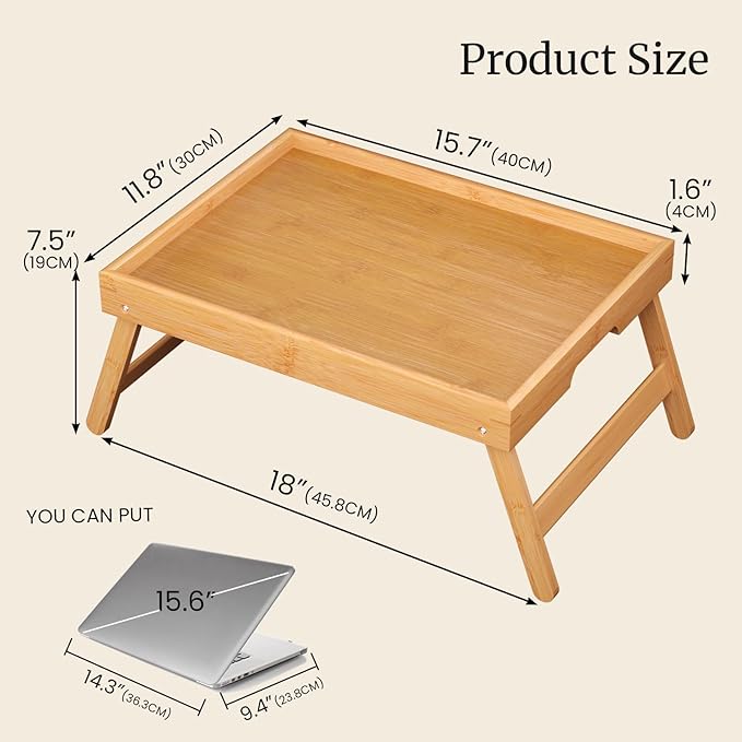 Fibogollo 2 Pack Bamboo Bed Tray Table - Image 4