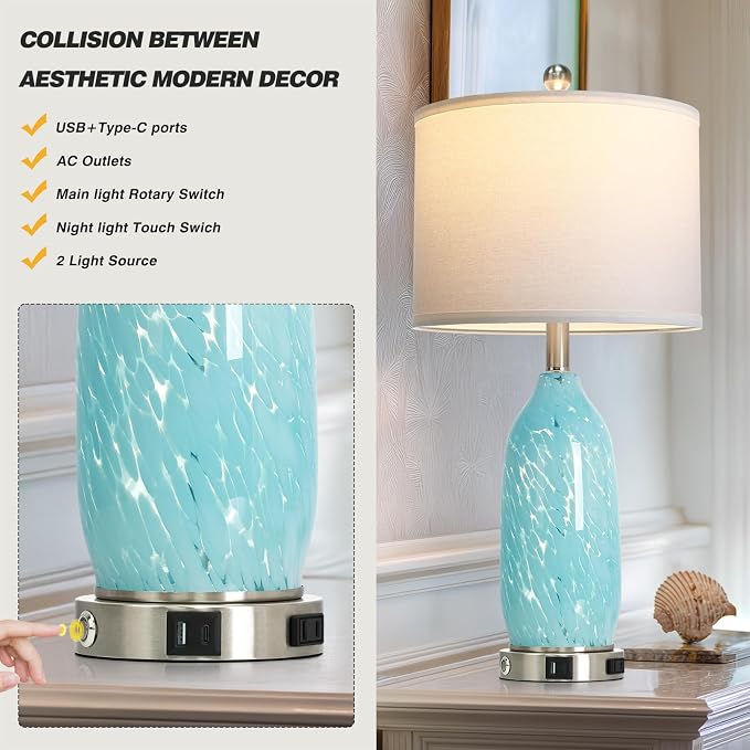 Rinweey 26" Bule Glass Table Lamps Set of 2, Nautical lamp - Image 6