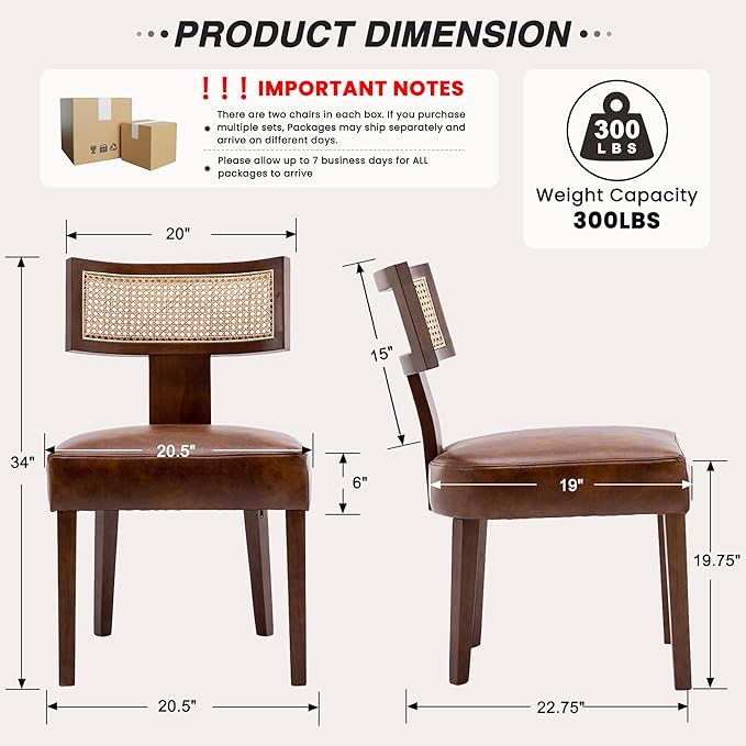 HNY Mid Century Modern Rattan Dining Chairs Set of 4, Farmhouse PU Leather - Image 2