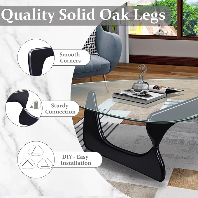 35.8" Modern Coffee Table, Triangle Tempered Glass & Sturdy Solid Legs - Image 4