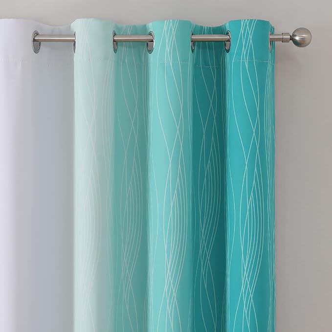 Teal and Grayish White Ombre Blackout Curtains Living Room 108 Inches Long | - Image 4