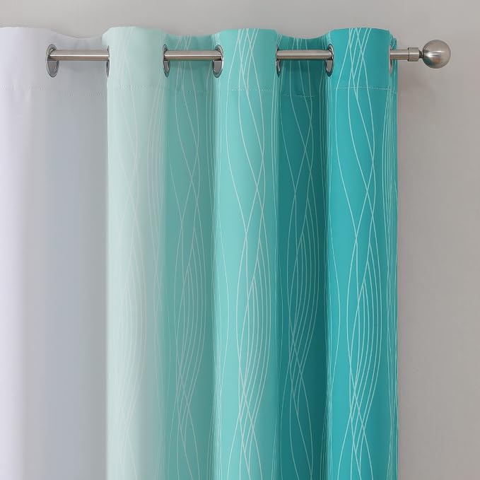 Teal and Grayish White Ombre Blackout Curtains Living Room 102 Inches Long | - Image 4