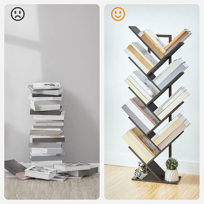 HOOBRO Tree Bookshelf, 9-Tier Bookcase Wooden Shelves, Floor Standing Storage - Image 5
