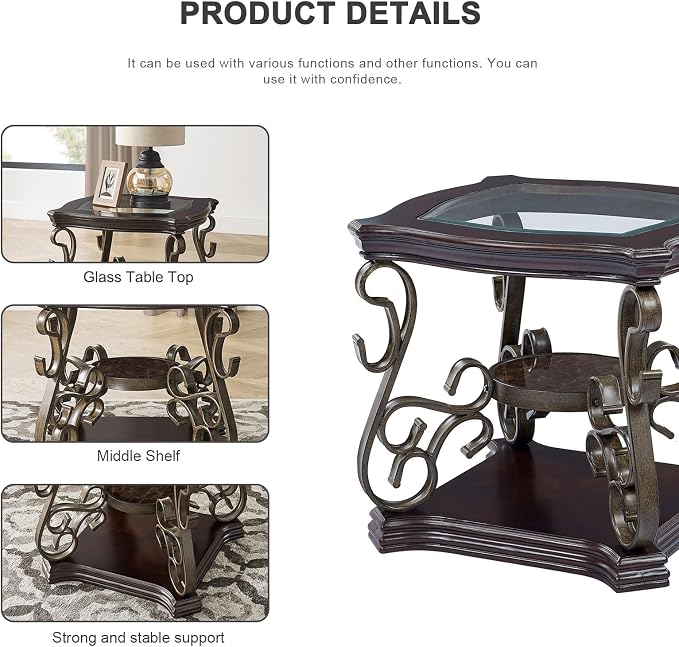 26.3'' Dark Brown Retro Wooden End Coffee Table - Image 4