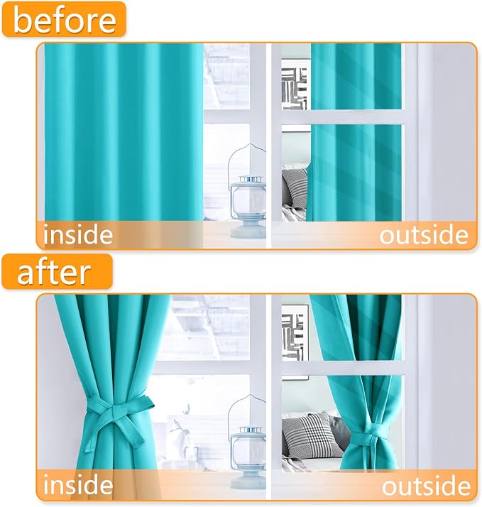 Short Blackout Curtains for Bedroom Turquoise 42 x 45 Inch 2 Panels | Thermal - Image 4