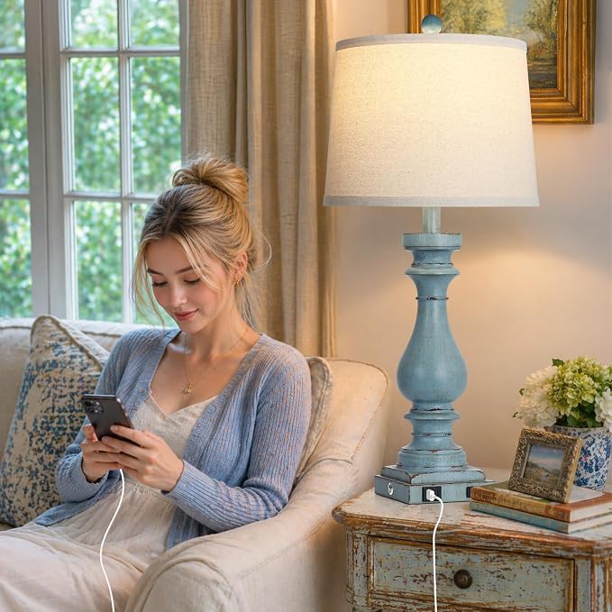 Cinkeda 29" Tall Table Lamp for Living Room Set of 2, Coastal Bedside - Image 3