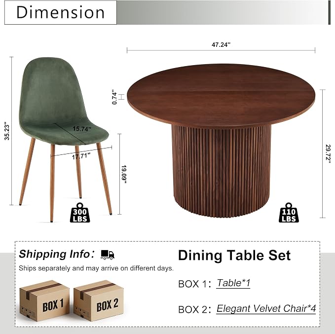 Dining Table Set for 4, Mid Century Modern 47 Inch Wooden Round Dining Table Set - Image 2
